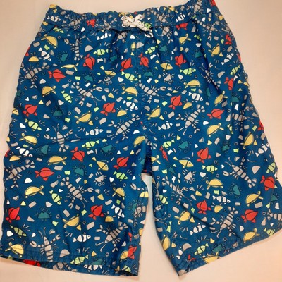 Dip Boy's Fish Themed Swim Trunks Size Large 12-14 Blue Yellow Red-image