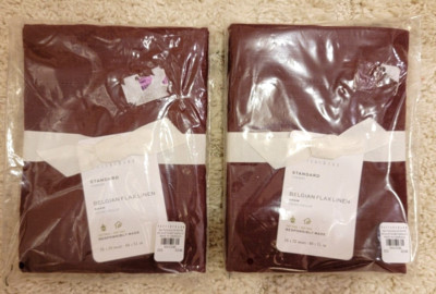 TWO Pottery Barn MERLOT Pillow Shams BELGIAN FLAX LINEN 26x20 NEW #P493-image