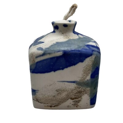Kravec Studios Naples Florida Blue Glazed Ceramic Square Oil Lamp Bud Vase-image