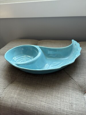 Vintage California USA Chip and Dip Platter. Turquoise, Wing-Shape design-image