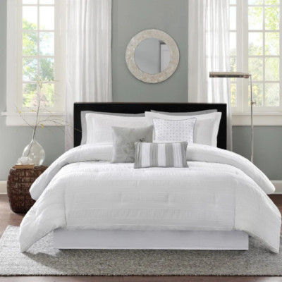 NEW Madison Park 7pc White Cozy Comforter Set, Hampton KING - Orig $250-image