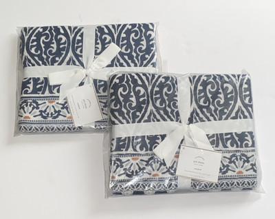 NWT Pottery Barn Pillow Shams Standard Pia Blue Medallion Cotton Quilted Boho-image