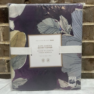 Pottery Barn Teen Dark Garden Duvet Cover Purple Floral Print Twin Size NIP NEW-image