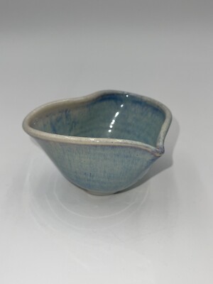 Blue Glazed Ombré Heart Shaped Small Bowl, Studio Pottery Trinket Signed-image