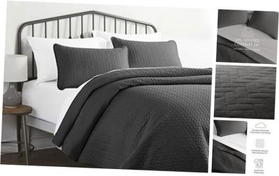  3 Piece Gray Quilt California King Size Bed King/California King Herring Gray-image