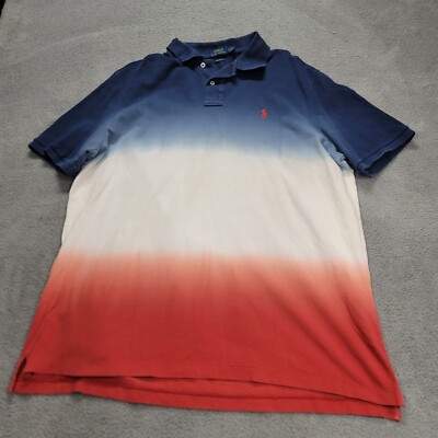 Polo Ralph Lauren Mens Classic Fit Ombre Polo Shirt XL Red White Blue Dip Dye-image
