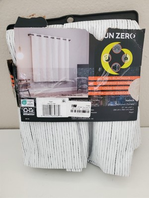 2pc Sun Zero Halleck Vertical Stripe 100% Blackout Grommet Curtain Panel 37x84-image