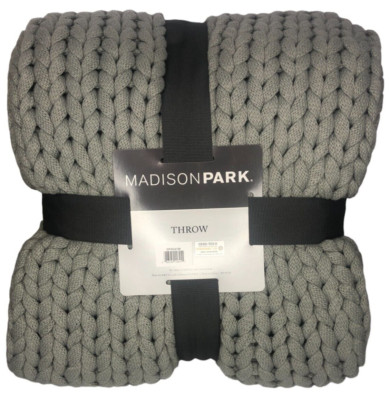 Madison Park GRAY Chunky Double Knit Handmade Throw Blanket 50 x 60 in-image