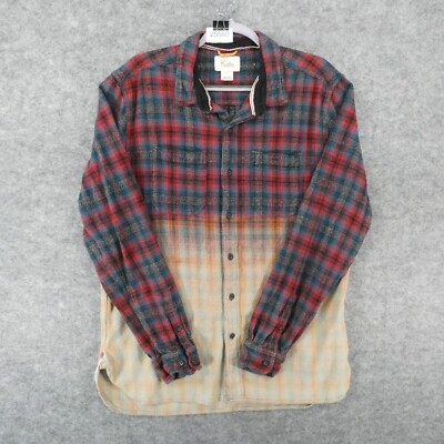Koto Shirt Mens Large Long Sleeve Red Dip Bleached Ombre Plaid Flannel-image