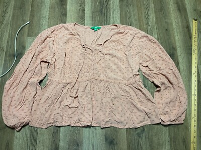 dip Shirt, Women's Size XL, Pink, Long Sleeve, V-neck, Tie on Neck-image