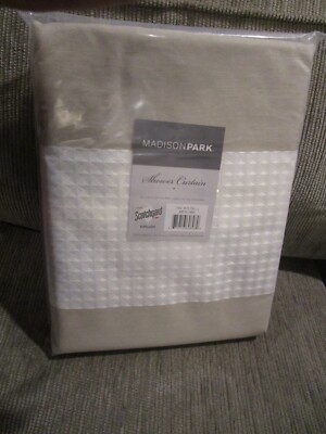 MADISON PARK SPA WAFFLE TAUPE STRIPE MP70-1483 SHOWER CURTAIN NEW-image