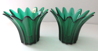 Studio Nova Atomic Sunburst Tulip Shaped Candle Holders Emerald Green Vtg / 2-image