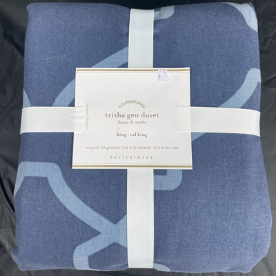Pottery Barn Trisha Geo Patterned Print King / Cal Duvet - Brand New - Blue-image
