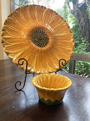 Lg Vintage Liz Lauter Sunflower Chip Dip Set Certified International Corp 13.5”-image