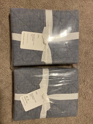 2 Pottery Barn Belgian Flax Linen Diamond Quilted KING Shams - CHAMBREY, NWT-image