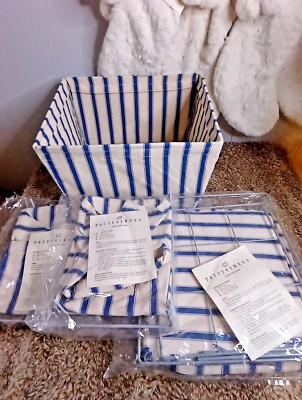 4 Pottery Barn Canvas Utility Totes Striped Baskets With Hardware - NEW-image