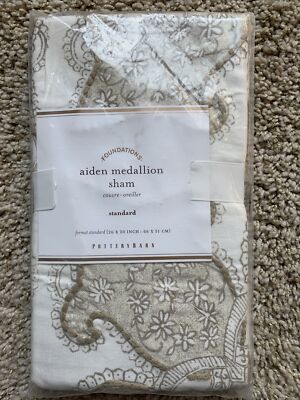 POTTERY BARN Aiden Medallion 1 STANDARD Sham NEW - Neutral/Natural NLA (mulitple-image