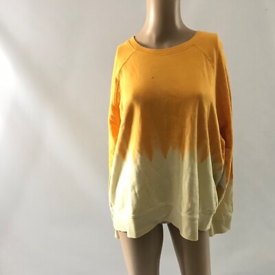 Athleta Sundown Dip Dye Sweatshirt Size L Semi Fitted Yellow Pullover Longsleeve-image