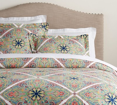 POTTERY BARN Penelope MEDALLION Paisley KING Duvet Cover 100% Organic Cotton-image