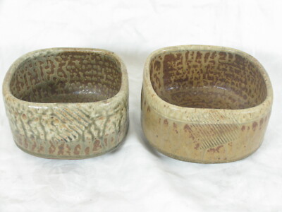 2 Signed Robert Briscoe Studio Pottery Squared Bowls/Pots G2-image