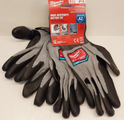 Large High Dexterity Cut 2 Resistant Polyurethane Dipped Work Gloves - 2 PAIR-image