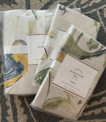 RARE! Pottery Barn ~PAINTERLY BIRD~ F/Queen DUVET & 2 STD SHAMS AUDUBON Cardinal-image