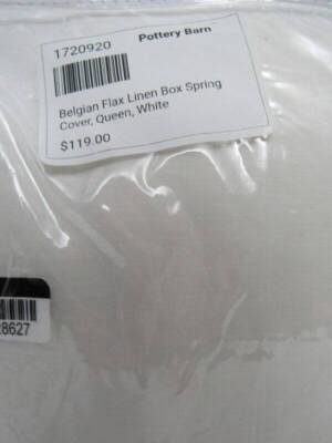 Pottery Barn Belgian Flax Linen Box Spring Cover, Queen Size White New-image
