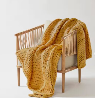 Madison Park Gold Chunky Double Knit Handmade Throw Blanket 50 x 60 in-image