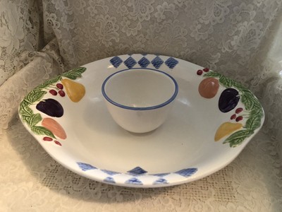 Fabulous LARGE Chip & Dip Pfaltzgraff Hopscotch Fruit Treasure Craft-image