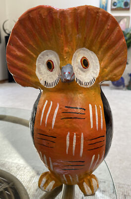 VTG LG Clay Studio Pottery Owl Bank Mid Century Modern Colorful Fun Design 13”-image