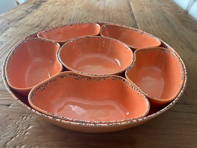 Tommy Bahama Lazy Susan Server Chip/Dip Veggies Tacos Six Compartments Coral-image