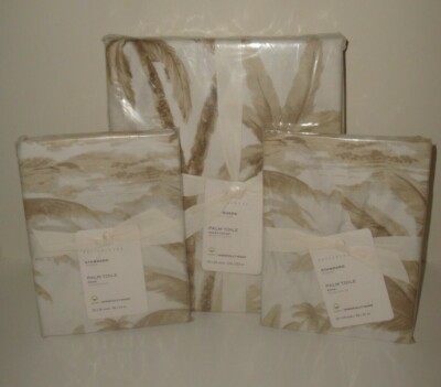 Pottery Barn Palm Toile Full Queen Duvet Cover Shams Set Neutral Tropical Cotton-image