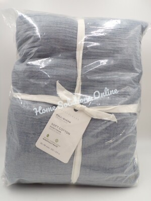 Pottery Barn Soft Cotton Duvet Cover Comfortable Casual Full Queen Blue #J62-image