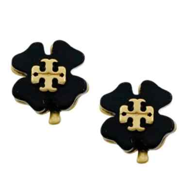 Tory Burch Women's Resin Clover Stud Earrings Black. Retail $88-image