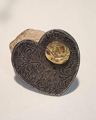 KENZO STUDIO Sterling Silver Heart Shaped Brooch Vintage-image