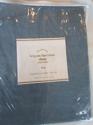 1 Pottery Barn Belgian Flax Linen Sham king strong blue New w tag-image
