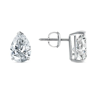 3.50 Ct Pear Teardrop Cut Earrings Studs Solid 14K White Gold Screw Back Basket-image