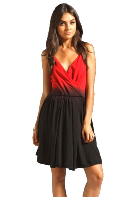 fLuXuS ~ Red & Black Dip Dye Louellen Surplice Flare Dress L NEW $175-image
