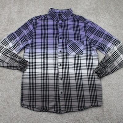 WESC Oden Shirt Mens Medium Womens Large Purple/Black/White Dip Dye L/S Button-image