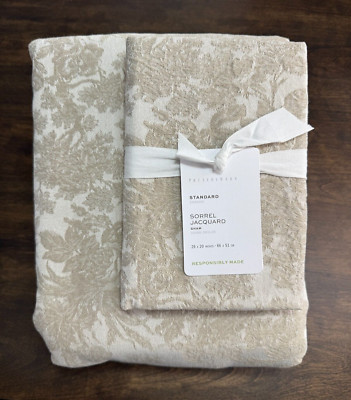 POTTERY BARN SORREL TOILE JACQUARD QUEEN DUVET COVER SET 1 STANDARD SHAM ~ FLAX-image