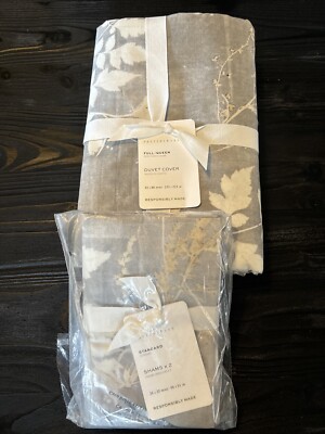 3 Pcs Set Pottery Barn Shadow Floral Full/ Queen Duvet & (2)Standard Shams  NWT-image