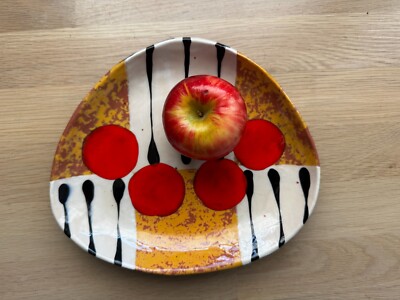 Jack Charney ART Studio Art Pottery Bowl/Plate Triangular Hand Painted & Signed-image