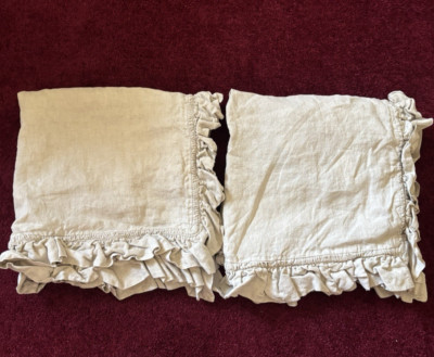 Pottery Barn 100 % Linen Ruffle Pillow Shams Euro Shams Beige 26