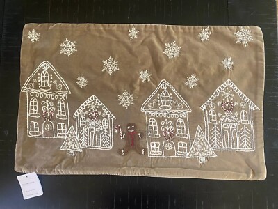Pottery Barn Gingerbread Village Embroidered Lumbar Pillow Cover NEW Christmas-image