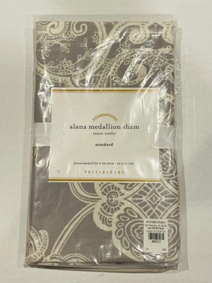 POTTERY BARN NWT Charcoal Gray Alana Medallion Standard Sham 26” X 20”-image