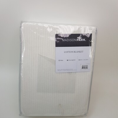 Madison Park Queen/Full Cotton Blanket Fresh spun Basketweave Cream Finish Comfy-image