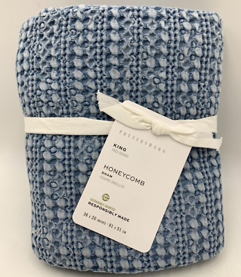 Pottery Barn Honeycomb Cotton Sham Chambray Blue King #63Y-image