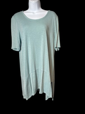 J. Jill Pima Dipped Hem Short Sleeve Tunic Women's Size Lg Light Blue Pullover-image