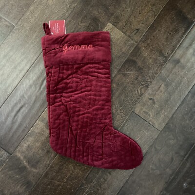 NWT Pottery Barn Channel Quilted Velvet Christmas Red Medium Stocking Mono Gemma-image