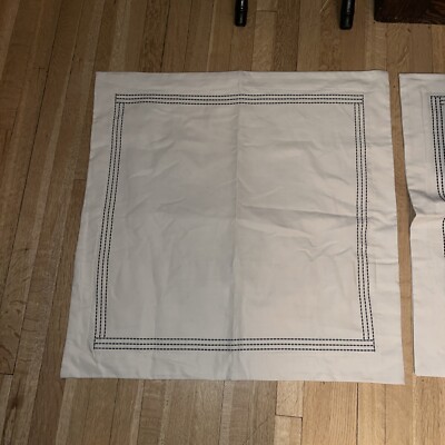 Pair/2 Madison Park Blue Dash Embroidered Pillow Cover Ivory Blue 26” Euro Sham-image